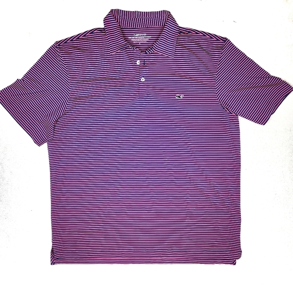 Vineyard Vinrs On The Go Striped Mens Large Polo Shirt - Pink Blue - Picture 2 of 3